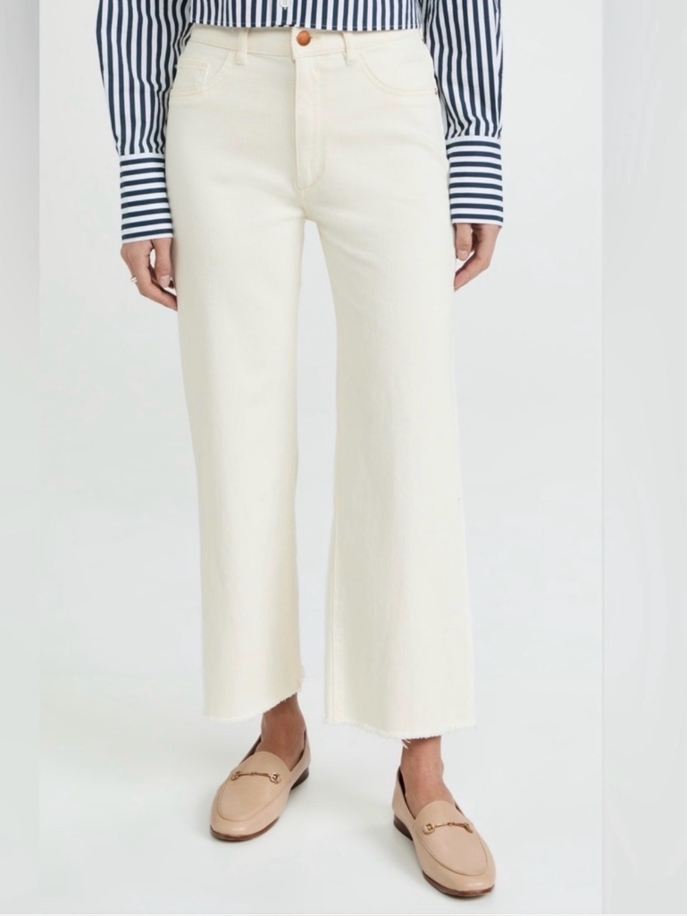 DL1961 Hepburn High Rise Wide Leg Jeans Eggshell White 28 Minimalist Coastal